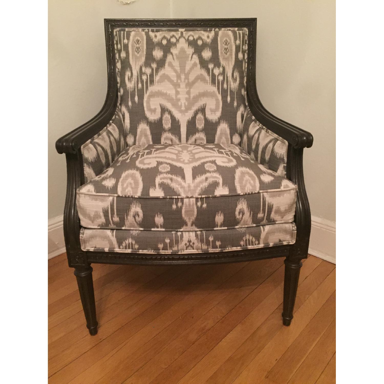 Ethan Allan Grey Ikat Patterned Arm Chair - image-4