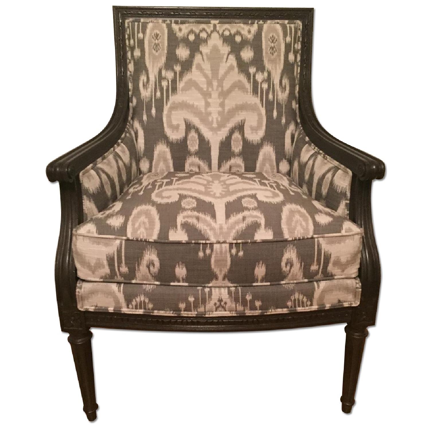 Ethan Allan Grey Ikat Patterned Arm Chair - image-0