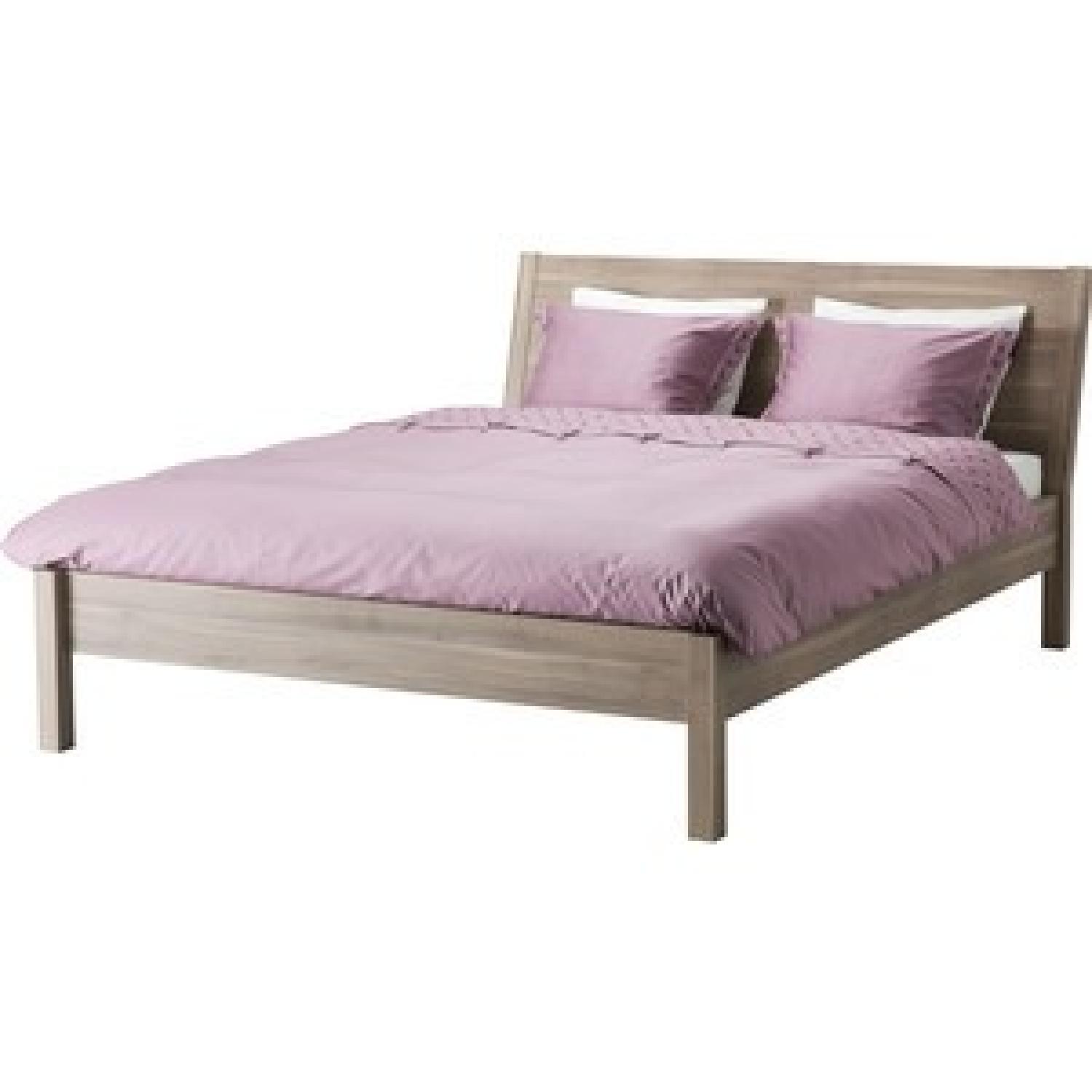 Ikea Nyvoll Grey-Brown Queen Bed Frame - image-1