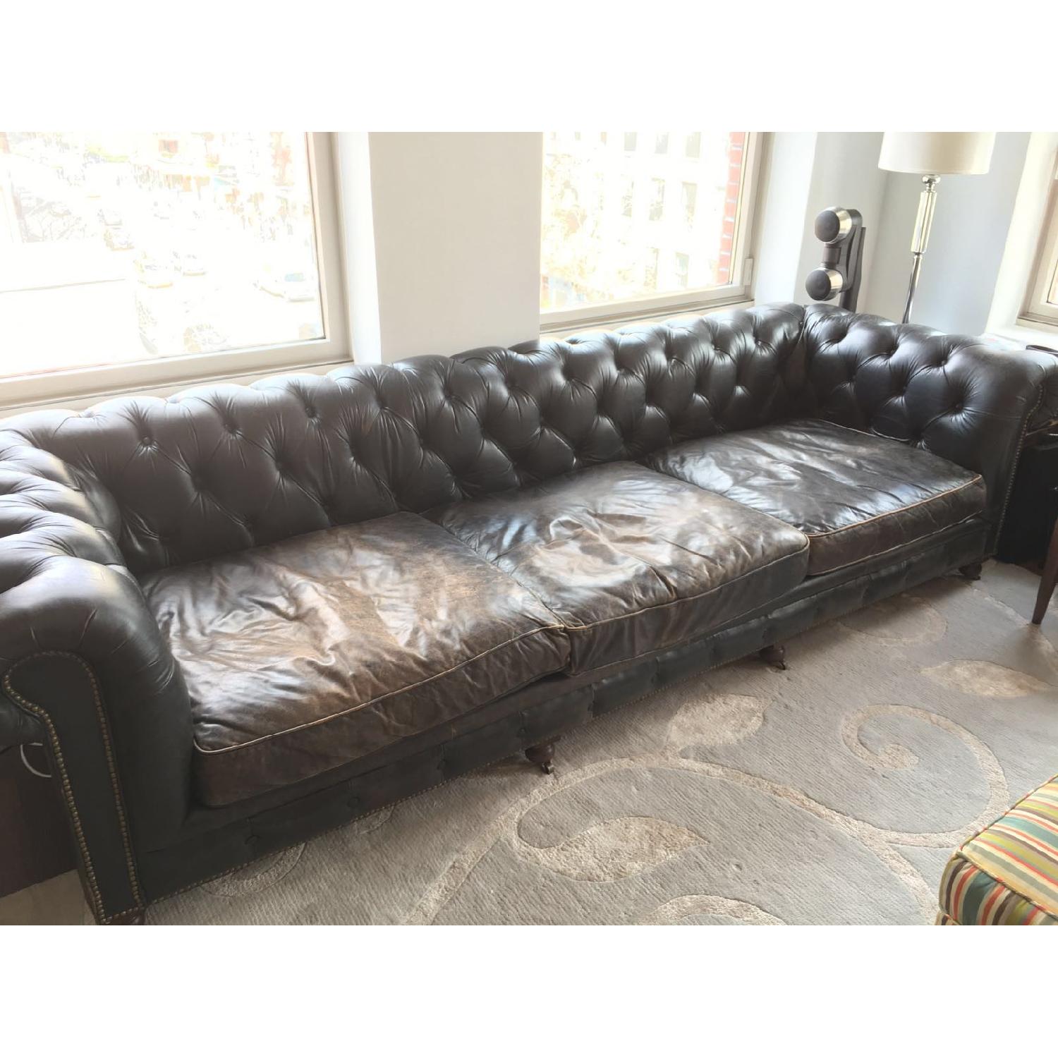 Restoration Hardware Leather Chesterfield Sofa - image-1