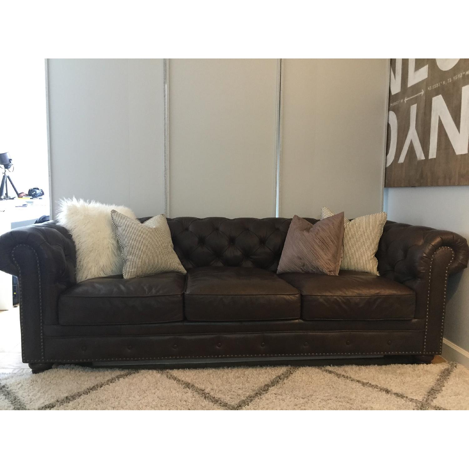 Raymour & Flanigan Leather Chesterfield Sofa AptDeco