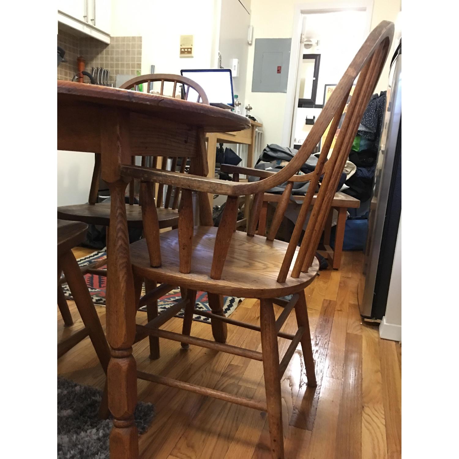 Solid Oak Drop Round Leaf Table w/ 4 Chairs - image-4