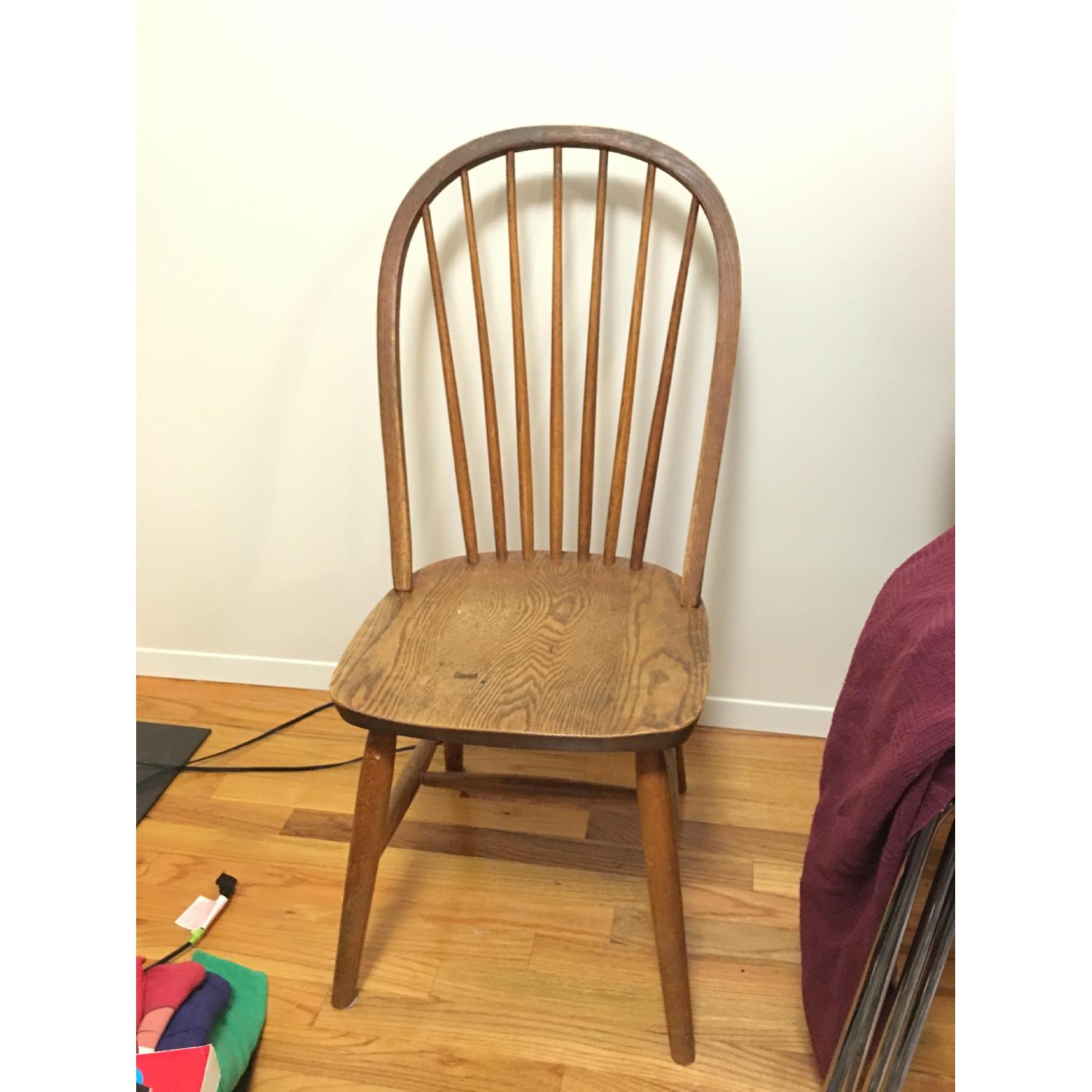 Solid Oak Drop Round Leaf Table w/ 4 Chairs - image-5