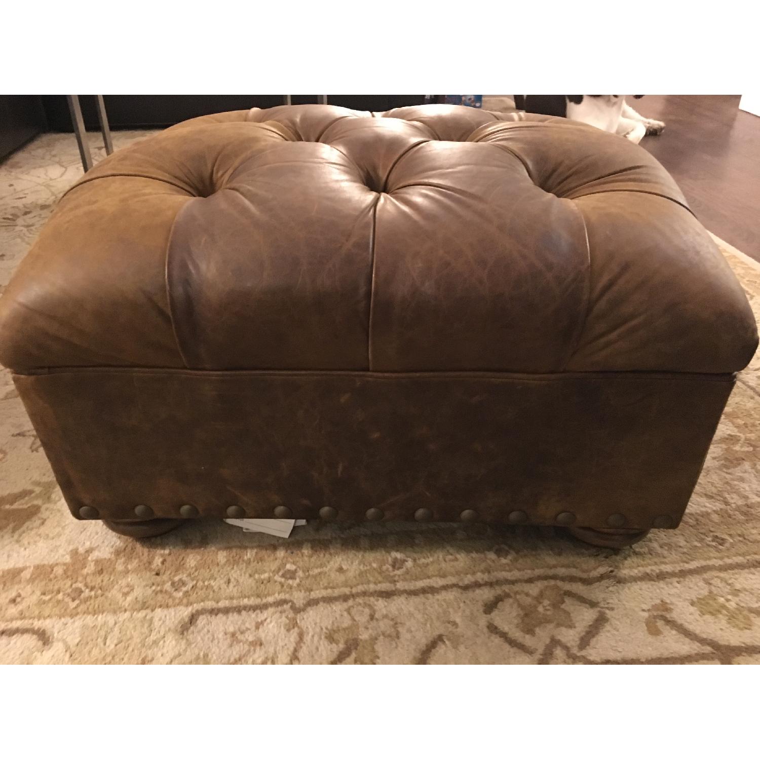 Restoration Hardware Leather Tufted Ottoman - image-1