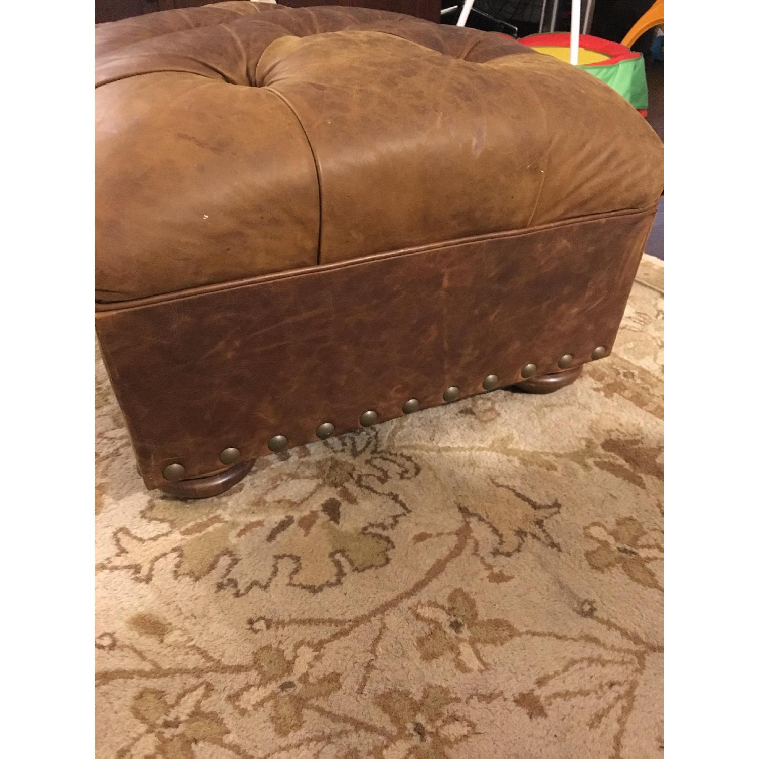 Restoration Hardware Leather Tufted Ottoman - image-2