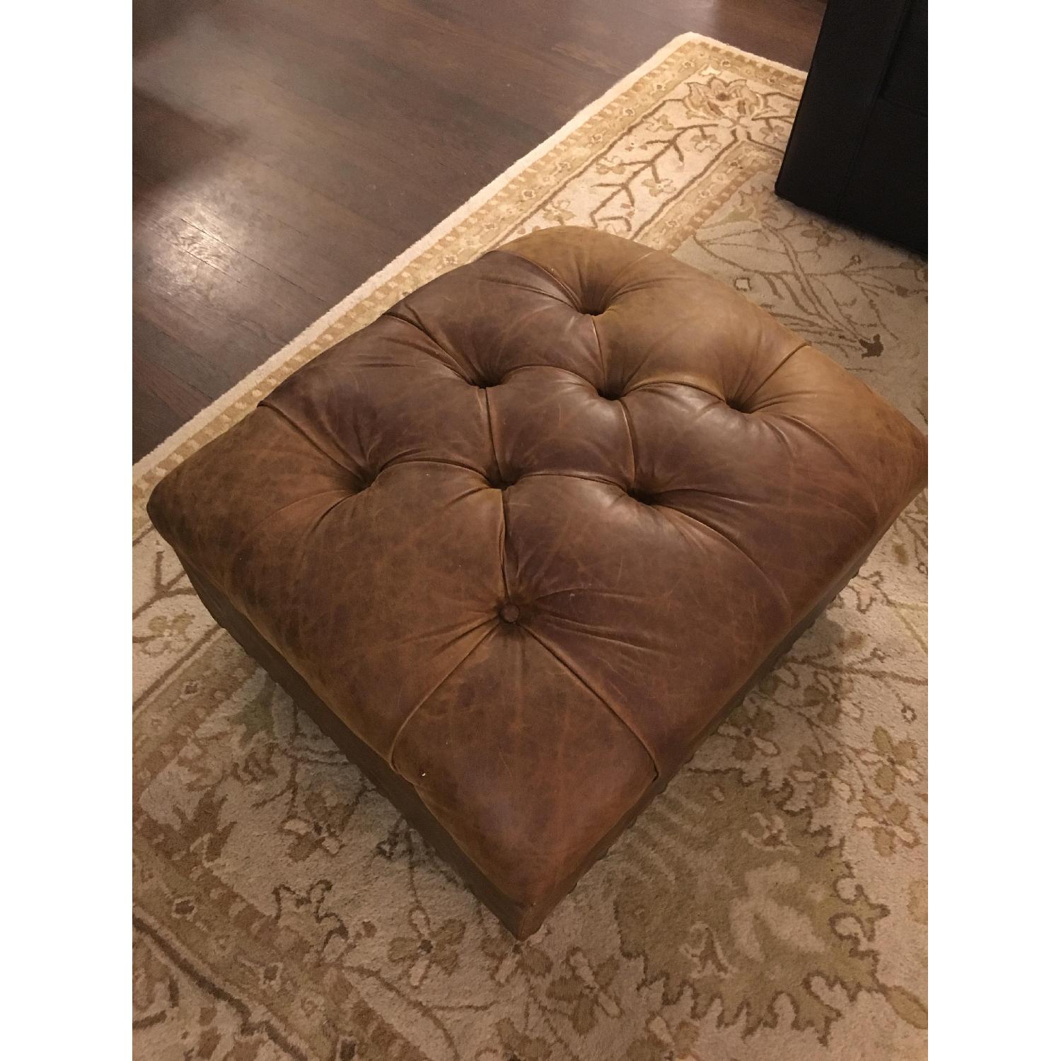 Restoration Hardware Leather Tufted Ottoman - image-3