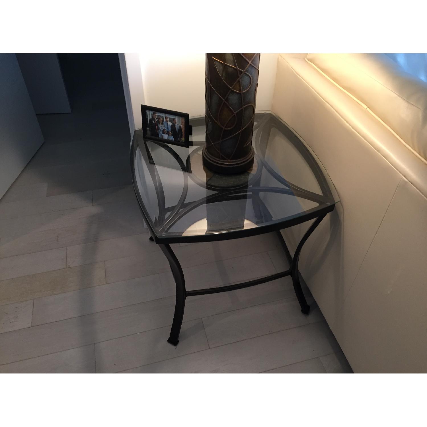 Glass Neutral Earth Tone Coffee Table + 2 Side Tables - image-1