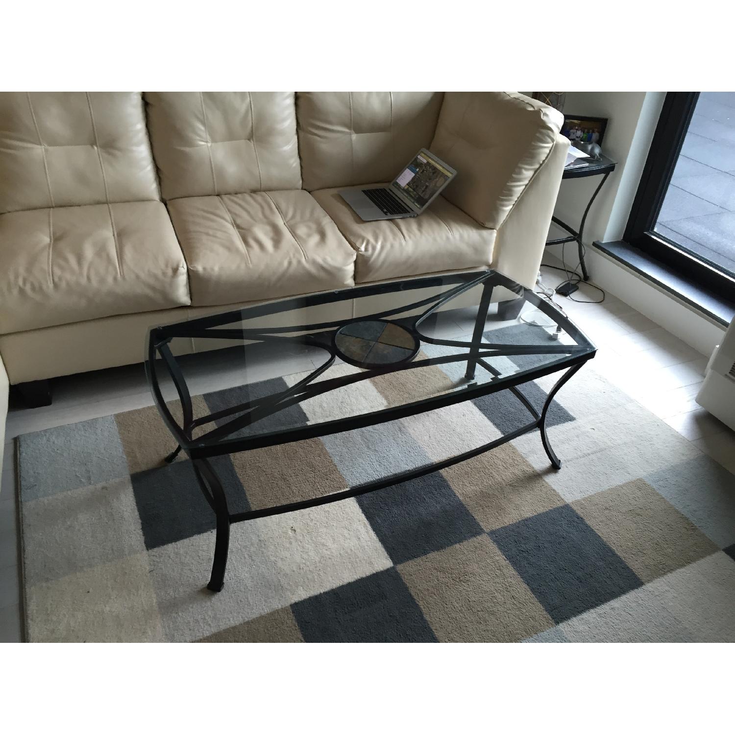 Glass Neutral Earth Tone Coffee Table + 2 Side Tables - image-3