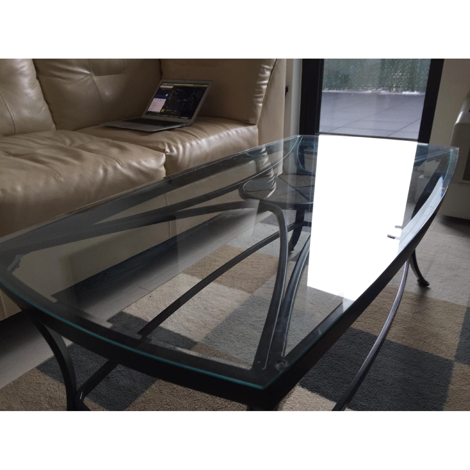 Glass Neutral Earth Tone Coffee Table + 2 Side Tables - image-4