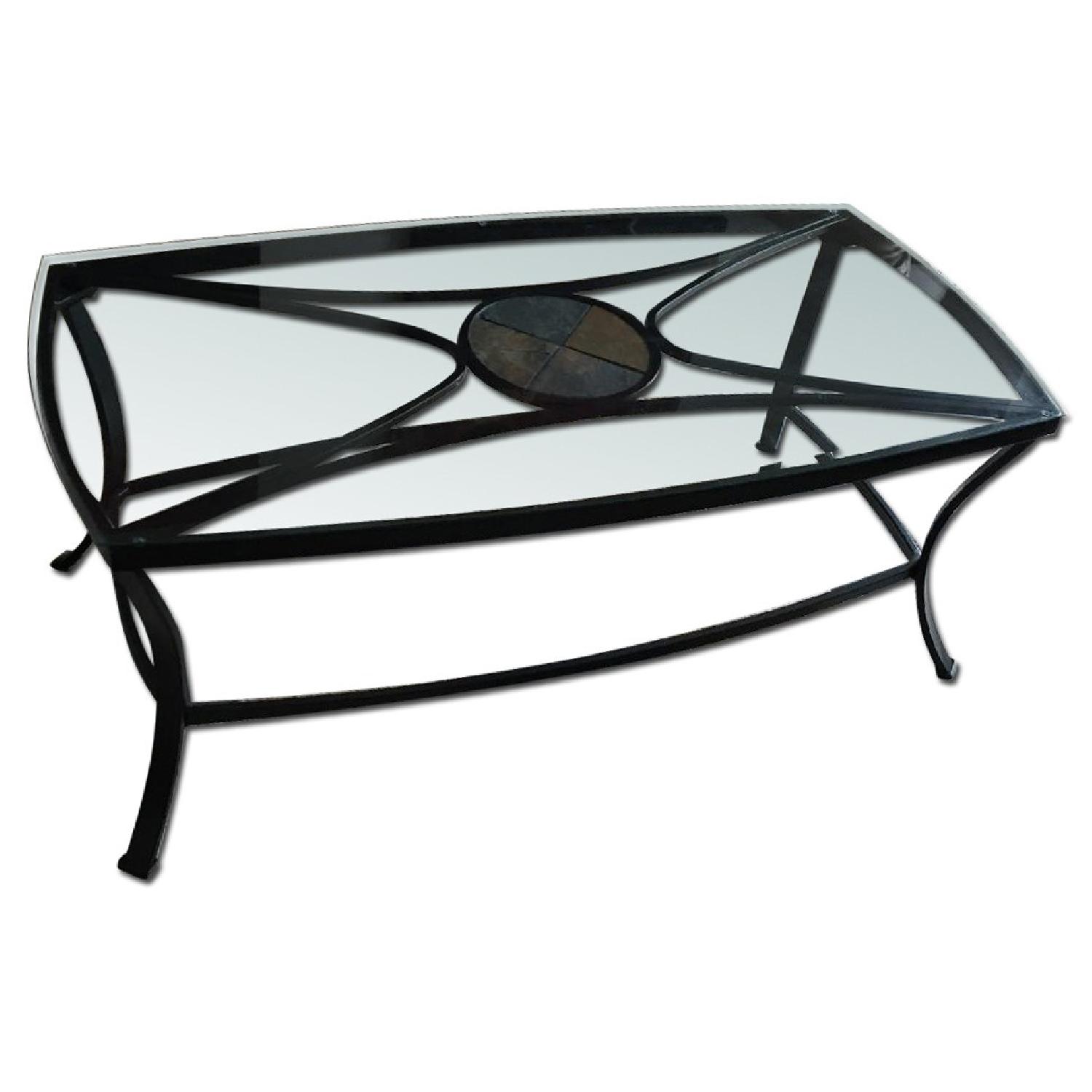 Glass Neutral Earth Tone Coffee Table + 2 Side Tables - image-0