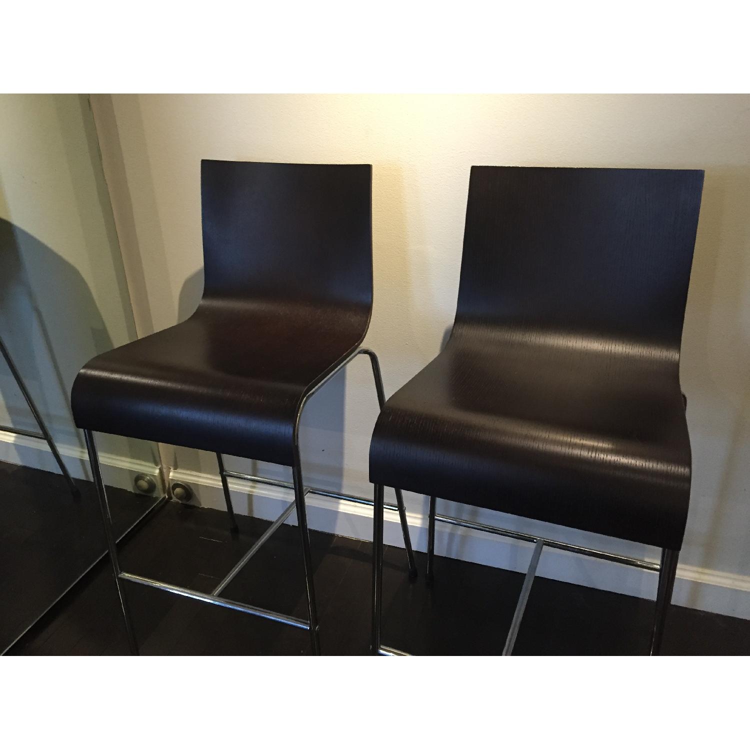 Dark Wood Barstools w/ Chrome Legs Pair AptDeco
