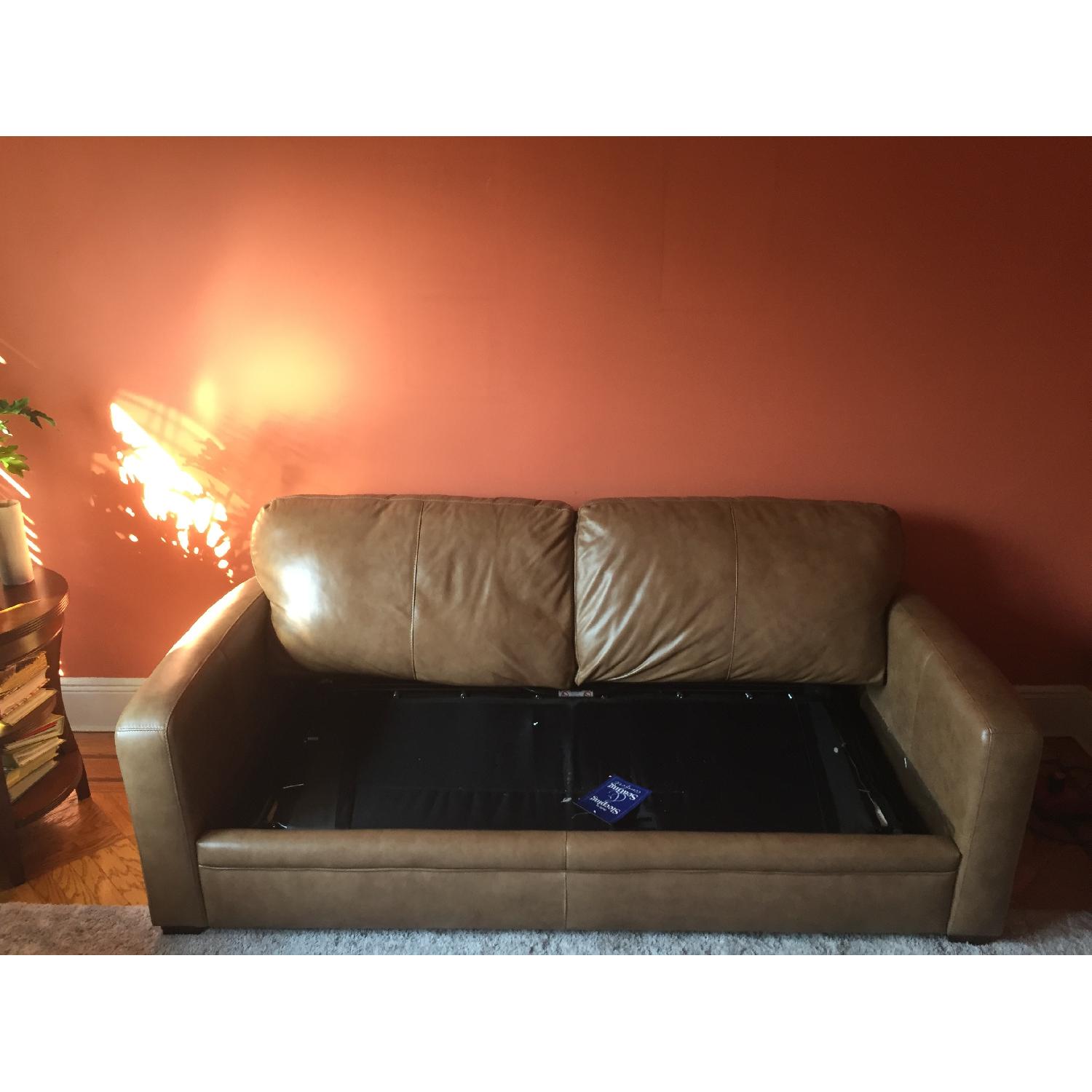 Raymour & Flanigan Camel Leather Sofa Bed - image-1