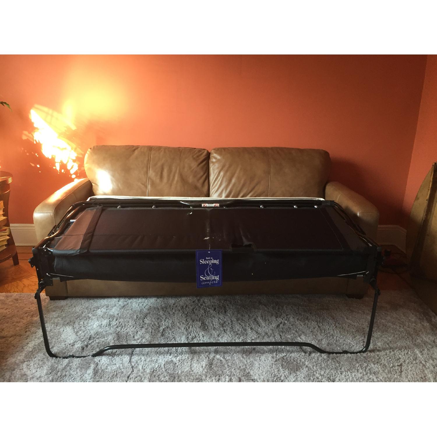 Raymour & Flanigan Camel Leather Sofa Bed - image-2