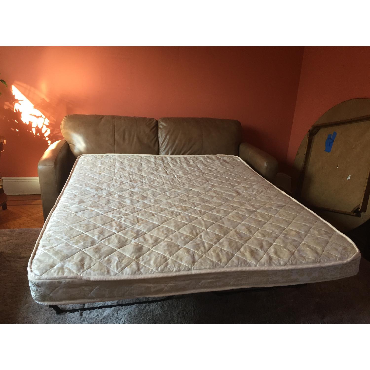 Raymour & Flanigan Camel Leather Sofa Bed - image-3