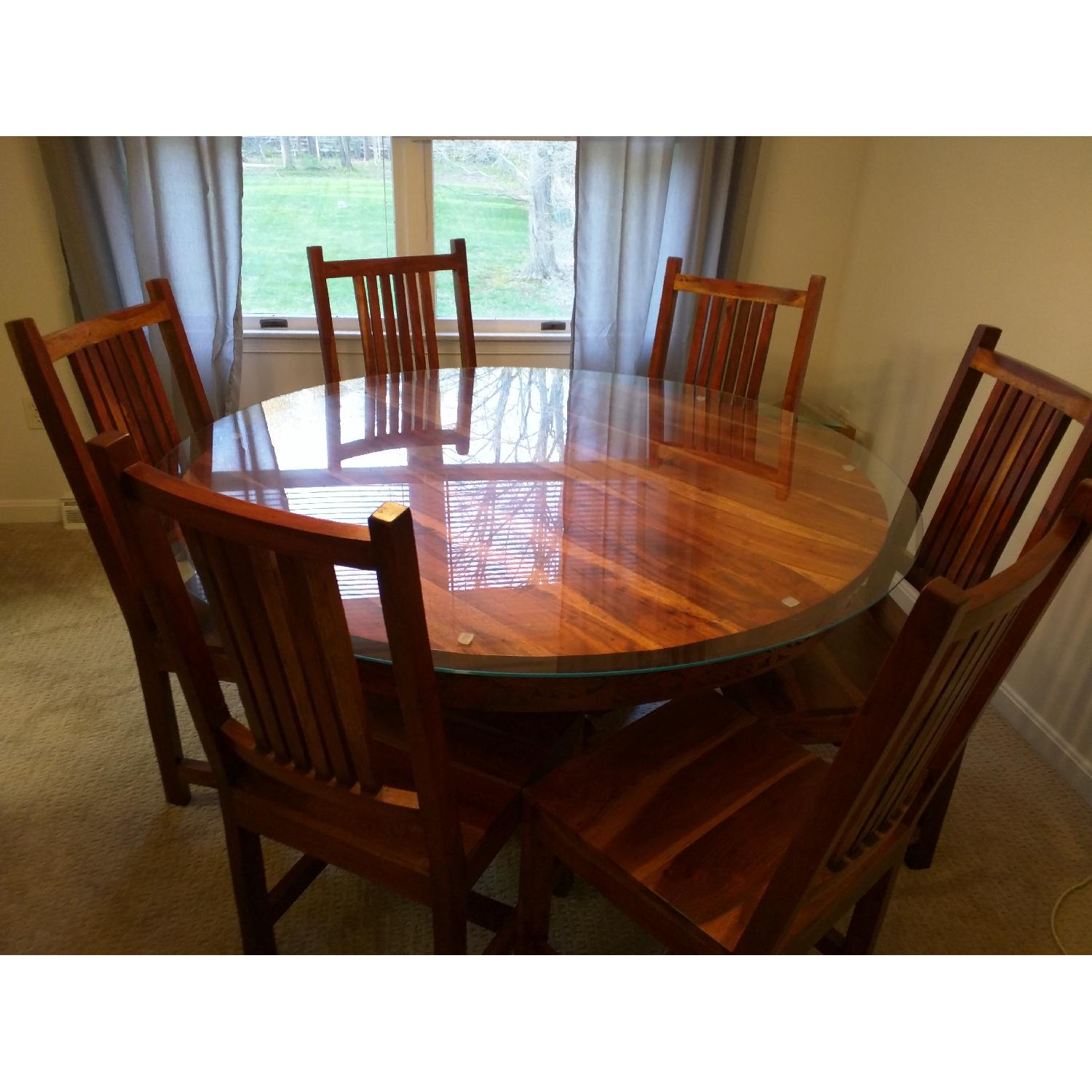 Glass Top Walnut Dining Table w/ 6 Walnut Chairs - image-2
