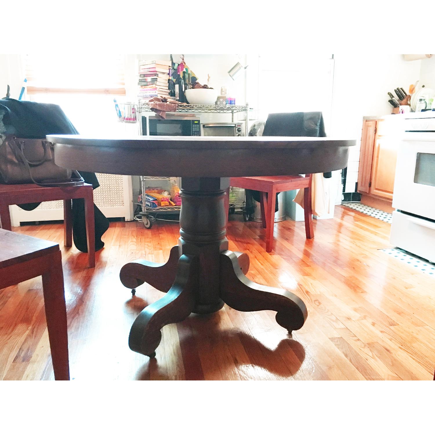 Antique Round Wooden Dining Table on Wheels - image-1