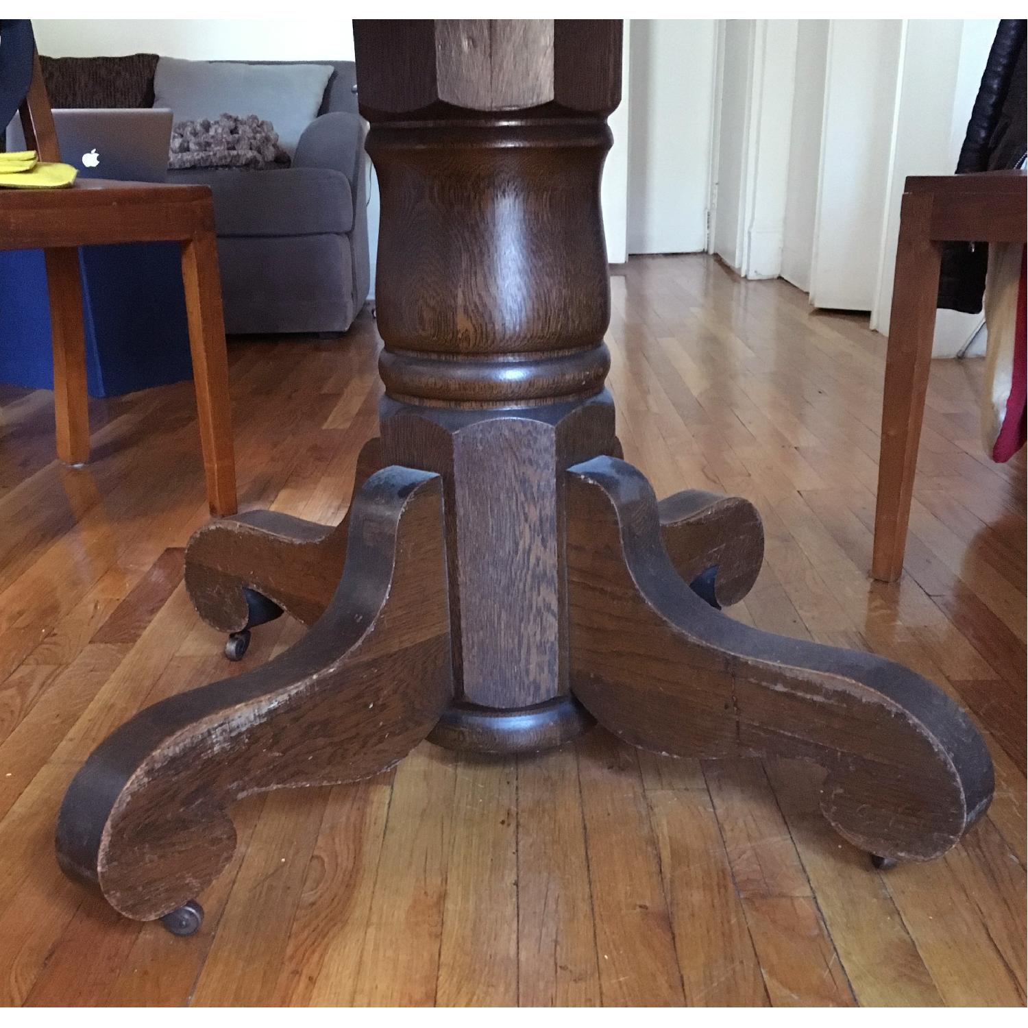 Antique Round Wooden Dining Table on Wheels - image-3