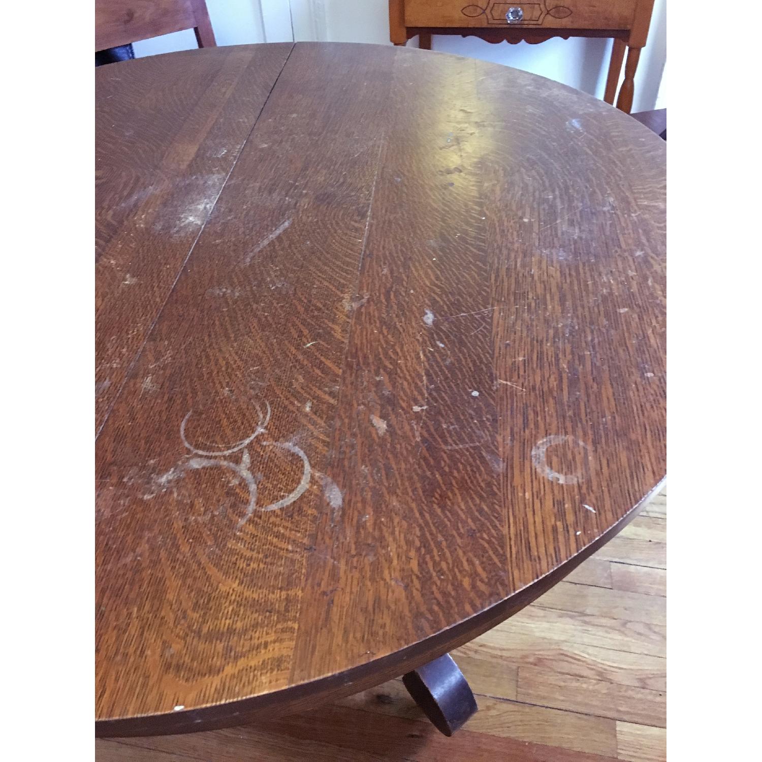 Antique Round Wooden Dining Table on Wheels - image-4