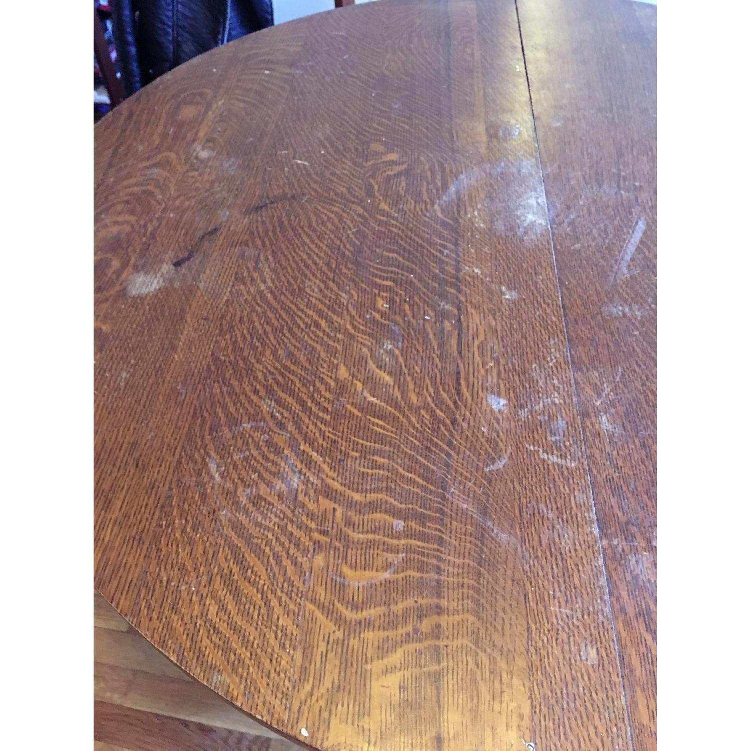 Antique Round Wooden Dining Table on Wheels - image-5