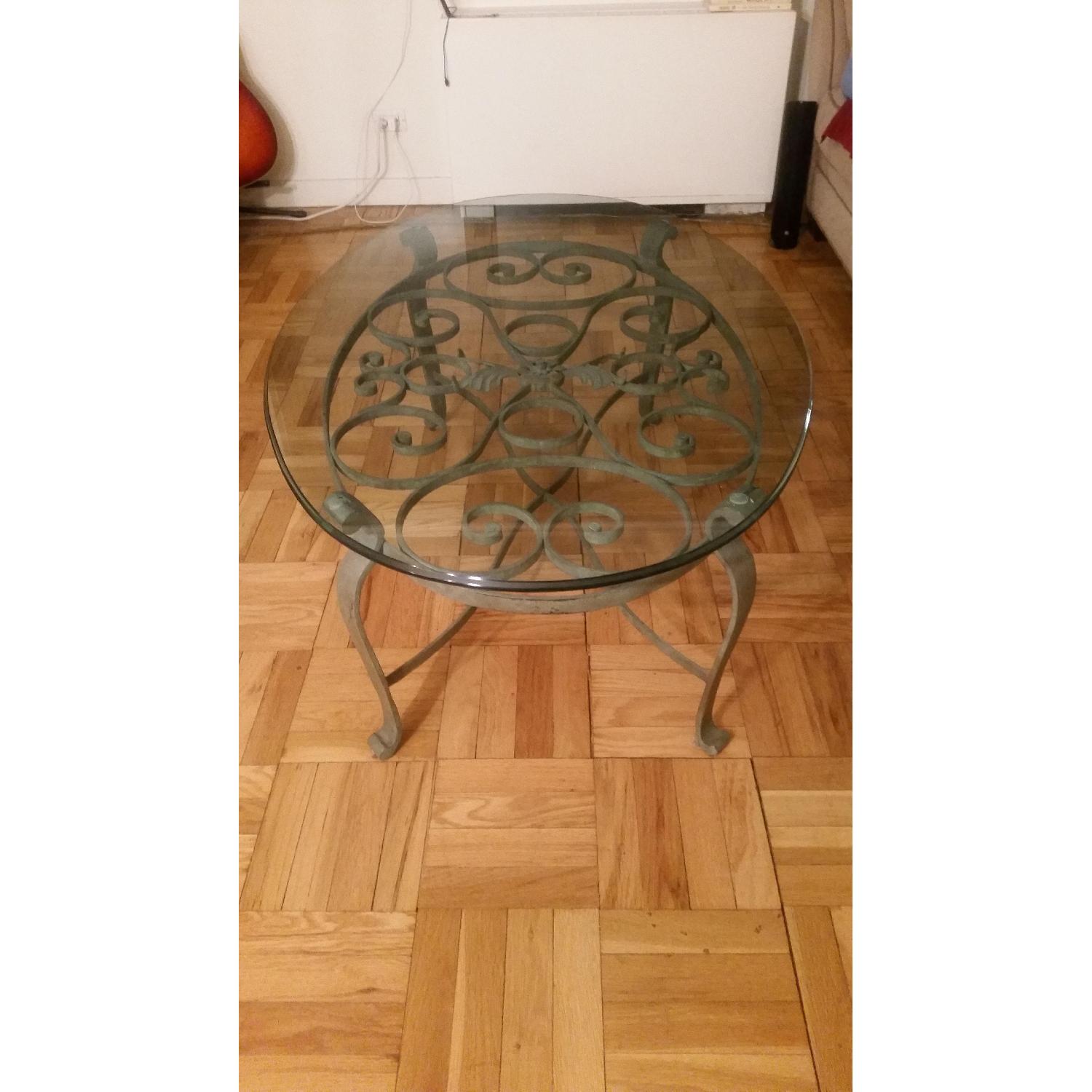 Glass Top Wrought Iron Coffee Table - image-2