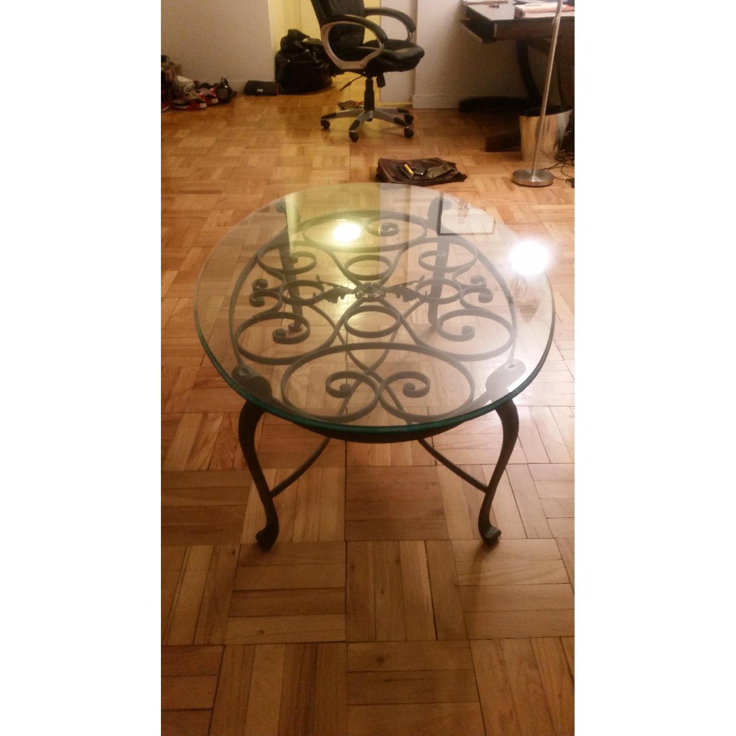 Glass Top Wrought Iron Coffee Table - image-3