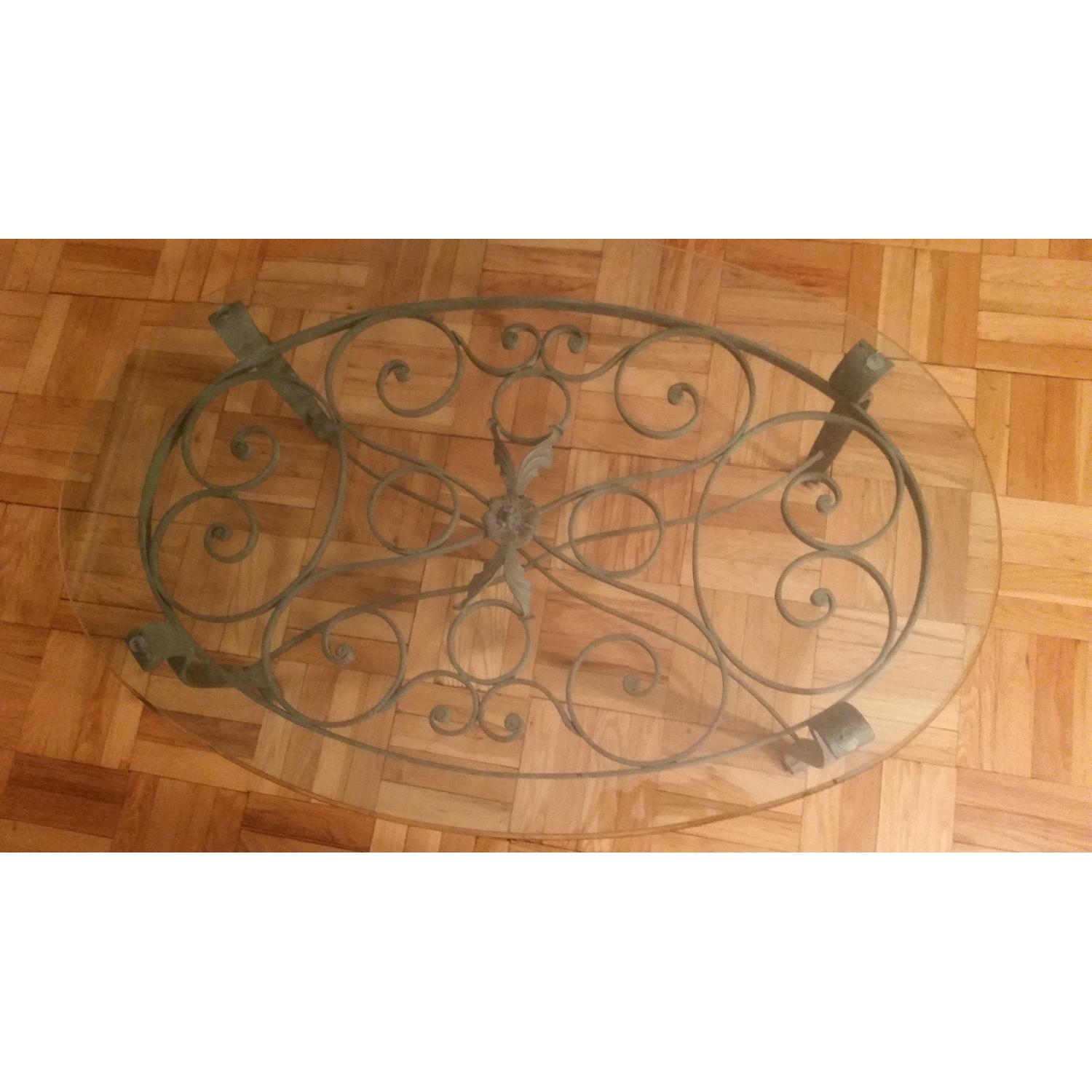 Glass Top Wrought Iron Coffee Table - image-4