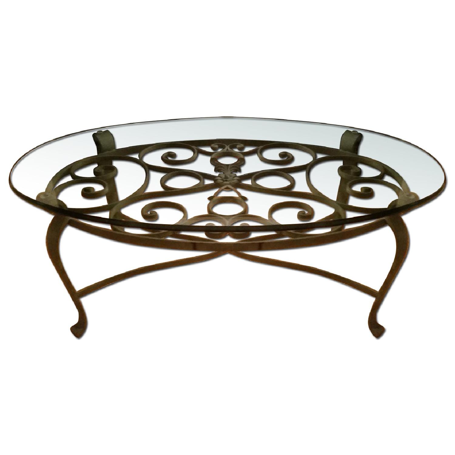 Glass Top Wrought Iron Coffee Table - image-0