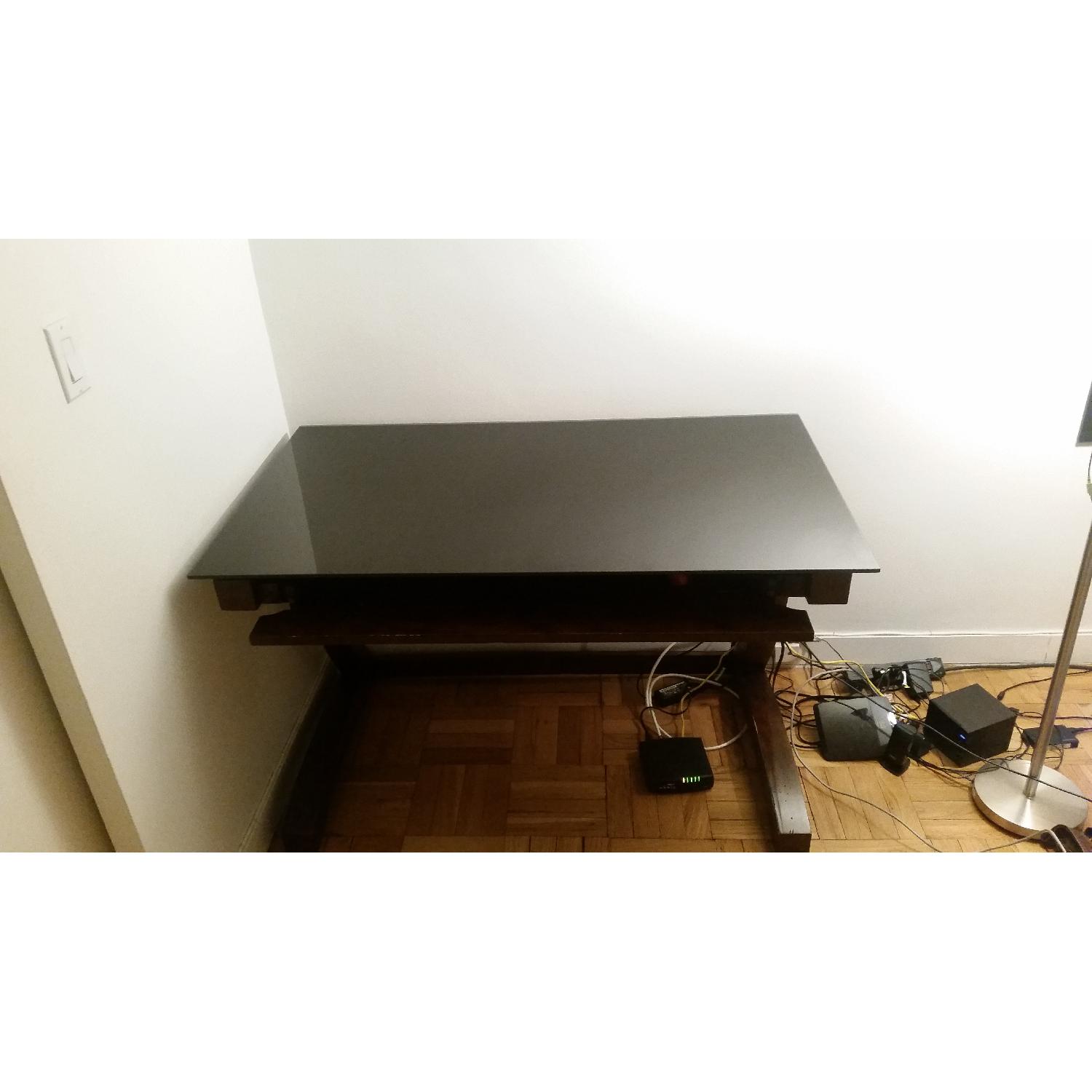 Raymour & Flanigan Innovation Glass Top Computer Desk AptDeco