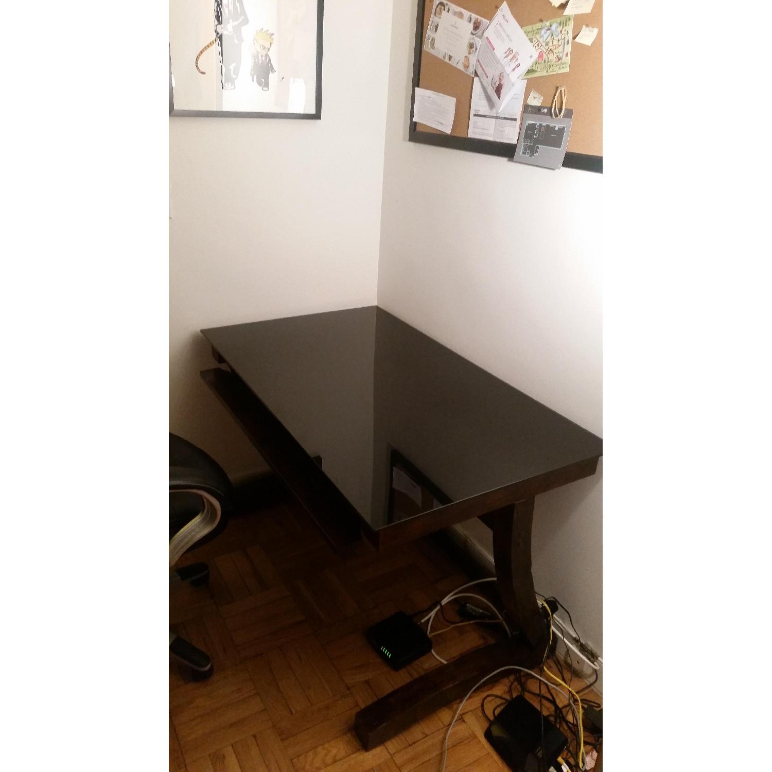 Raymour & Flanigan Innovation Glass Top Computer Desk AptDeco