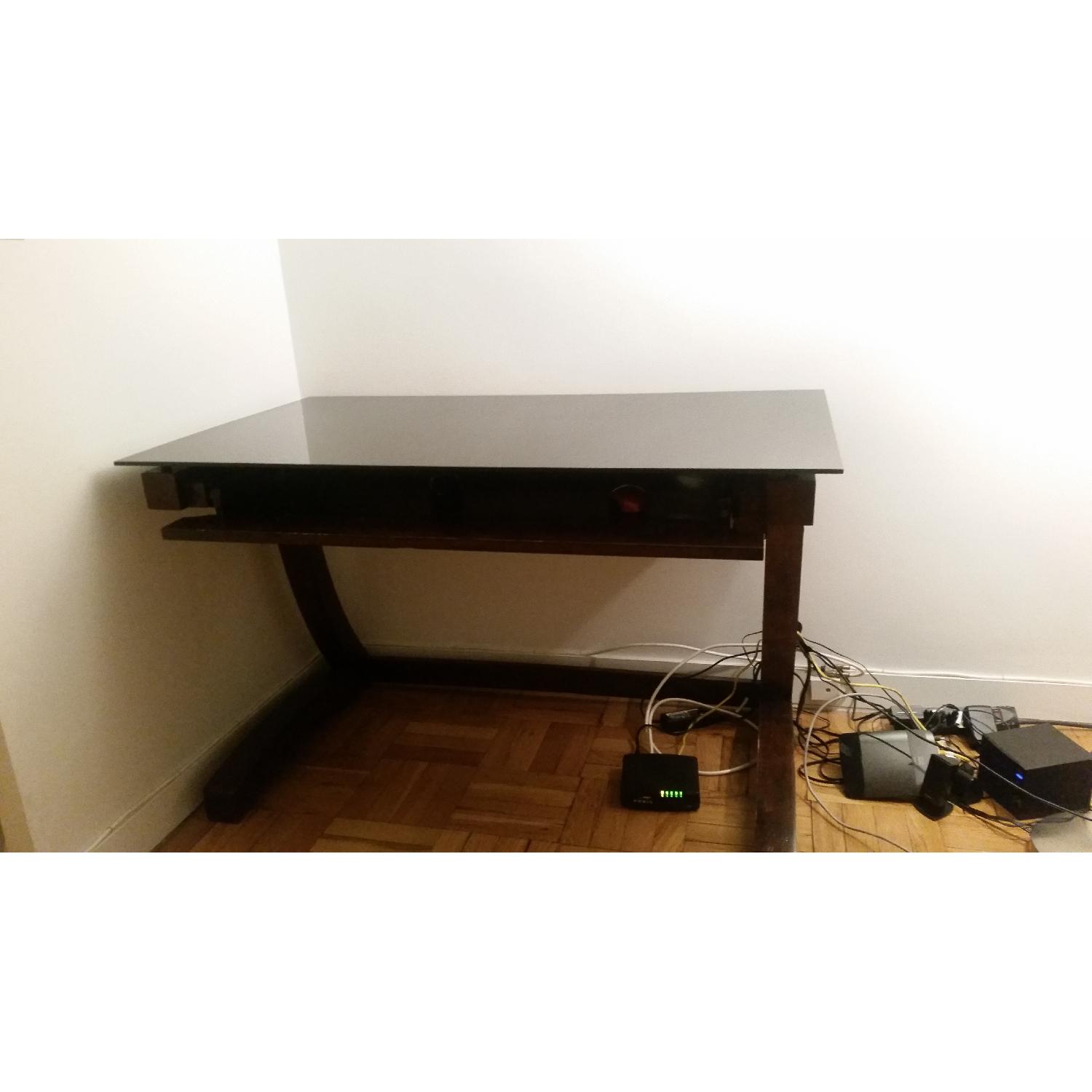 Raymour & Flanigan Innovation Glass Top Computer Desk AptDeco