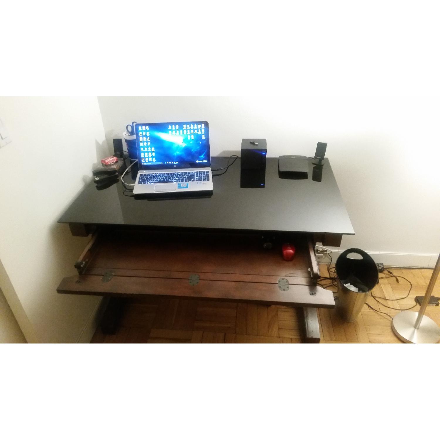 Raymour & Flanigan Innovation Glass Top Computer Desk AptDeco