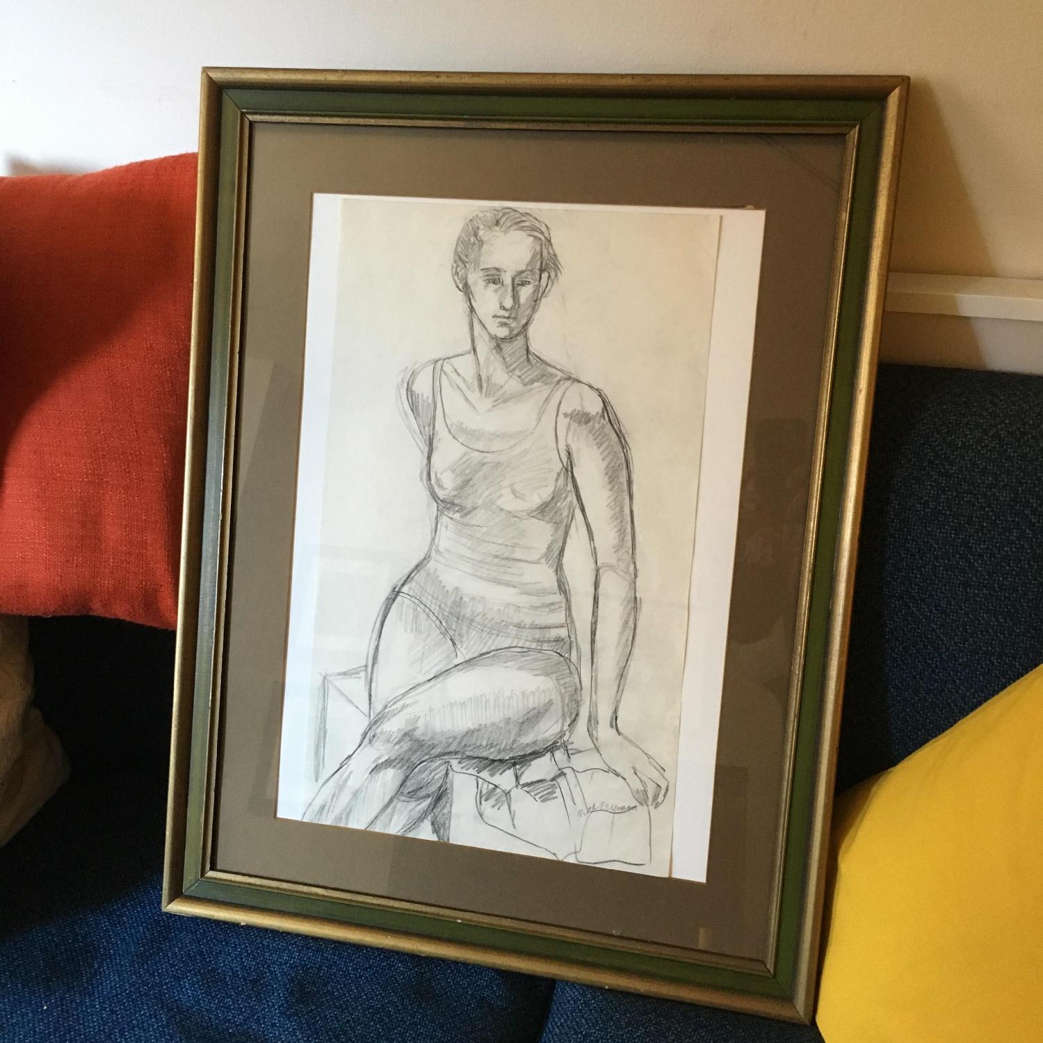 Vintage Framed Drawing of a Woman - image-1