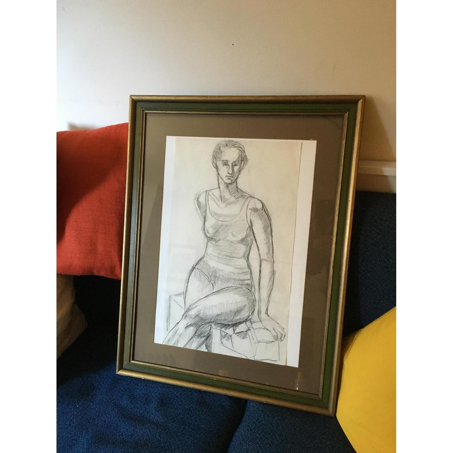 Vintage Framed Drawing of a Woman - image-2