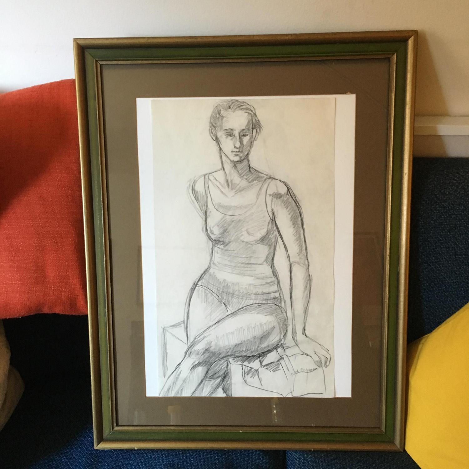 Vintage Framed Drawing of a Woman - image-4