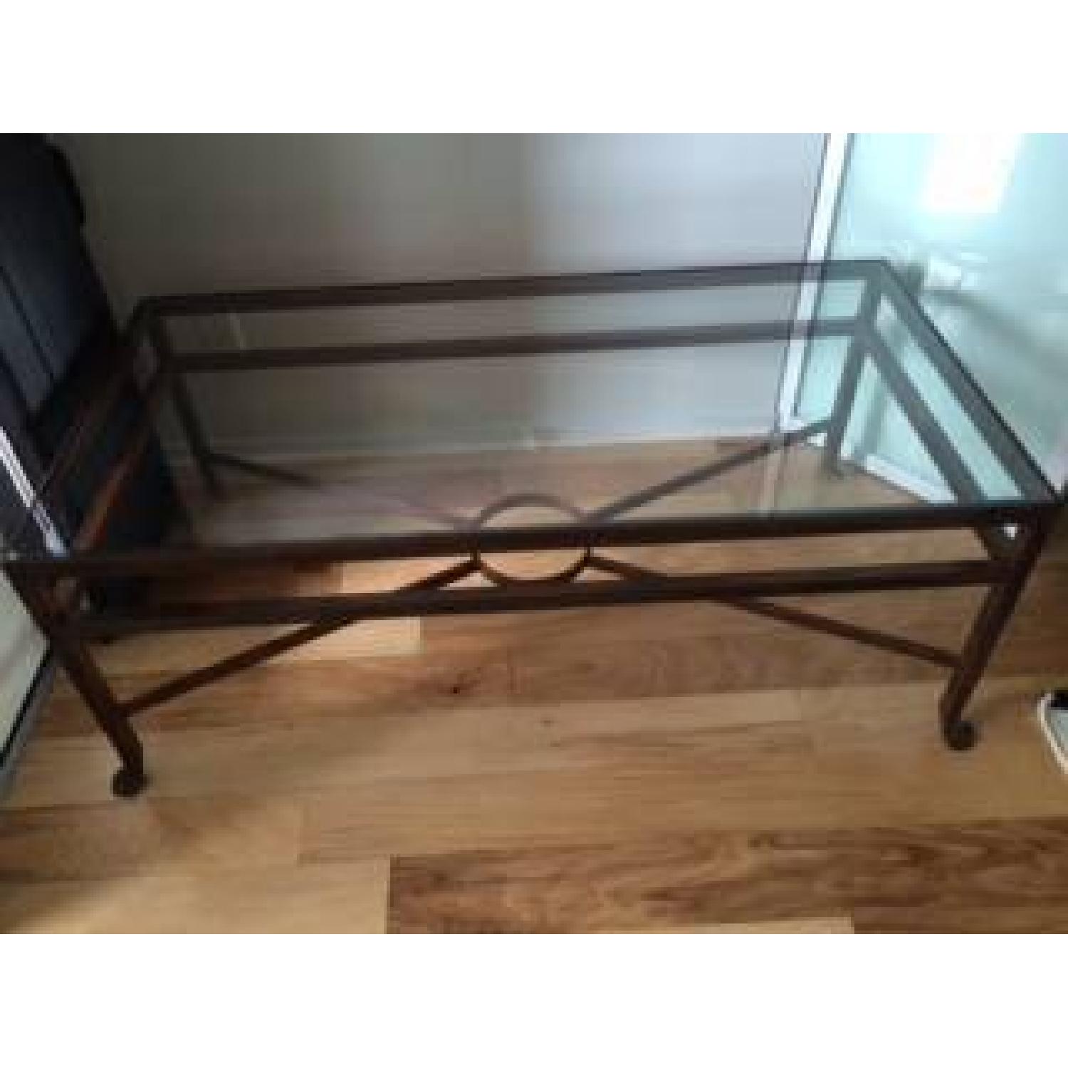 Industrial Metal Coffee Table w/ Glass Top - image-2