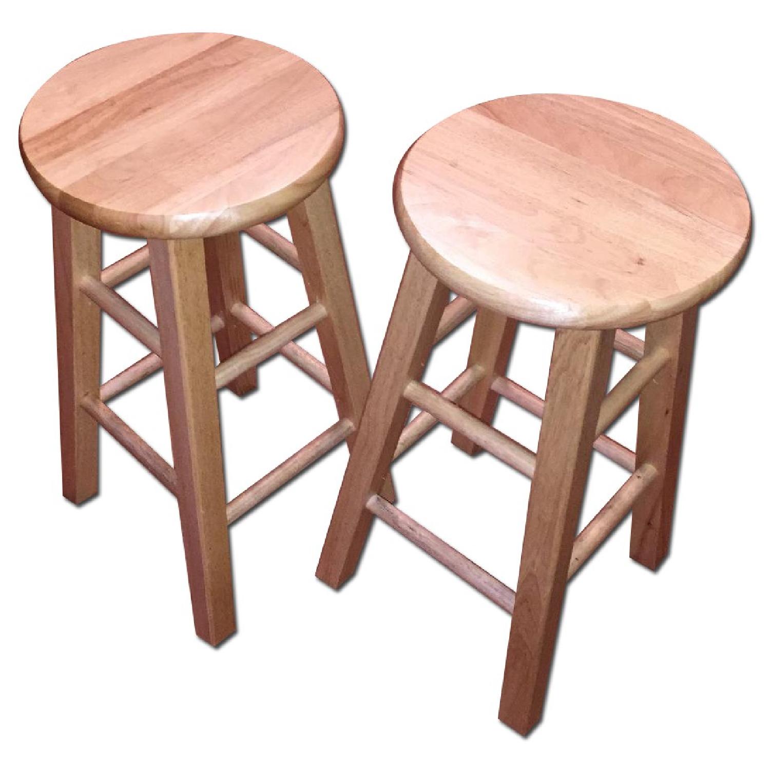 Natural Wood Barstools - Pair - AptDeco