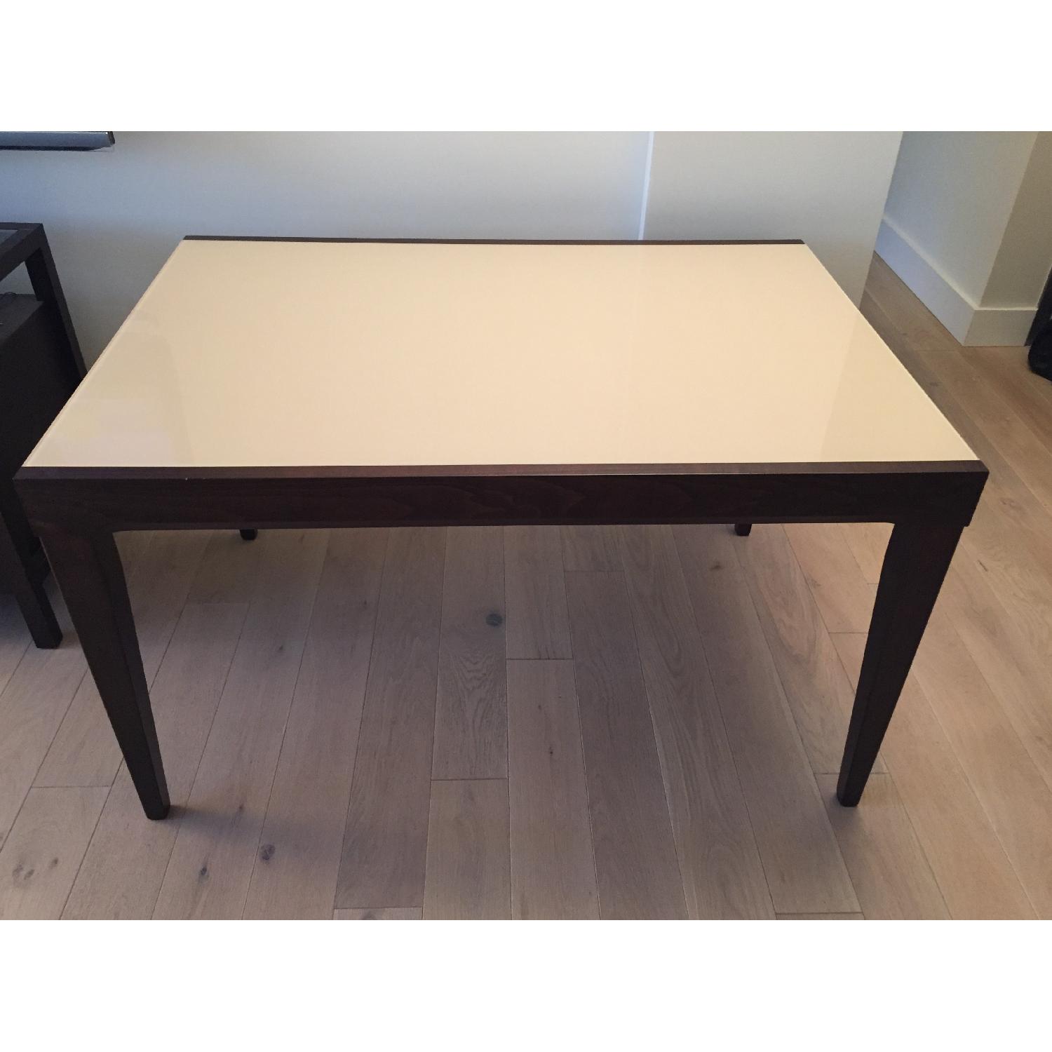 Macy's Cafe Latte Glass Top Extendable Dining Table w/ 6 Chairs AptDeco