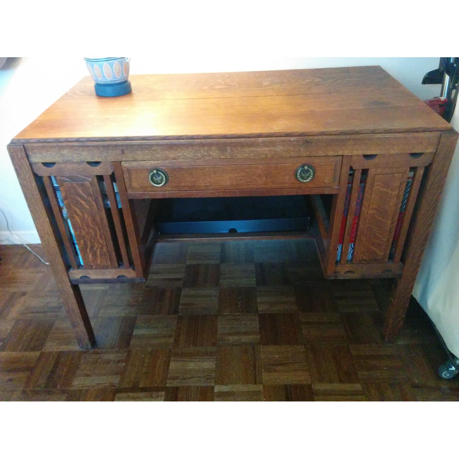 Antique Arts & Crafts Craftsman Mission Oak Partners Desk w/ Bookshelves - image-6