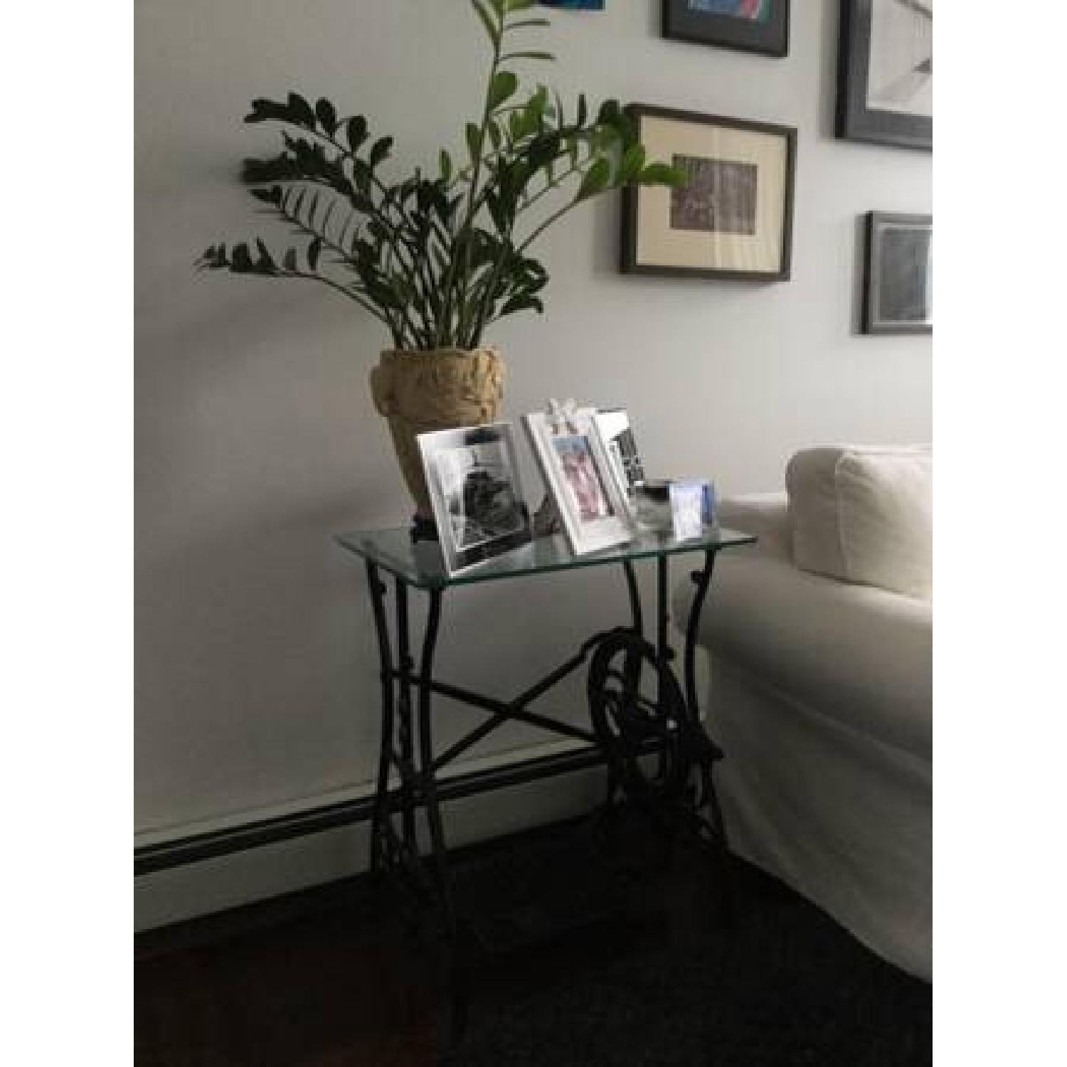 Antique Cast Iron Sewing Table w/ Tempered Glass Top - image-1