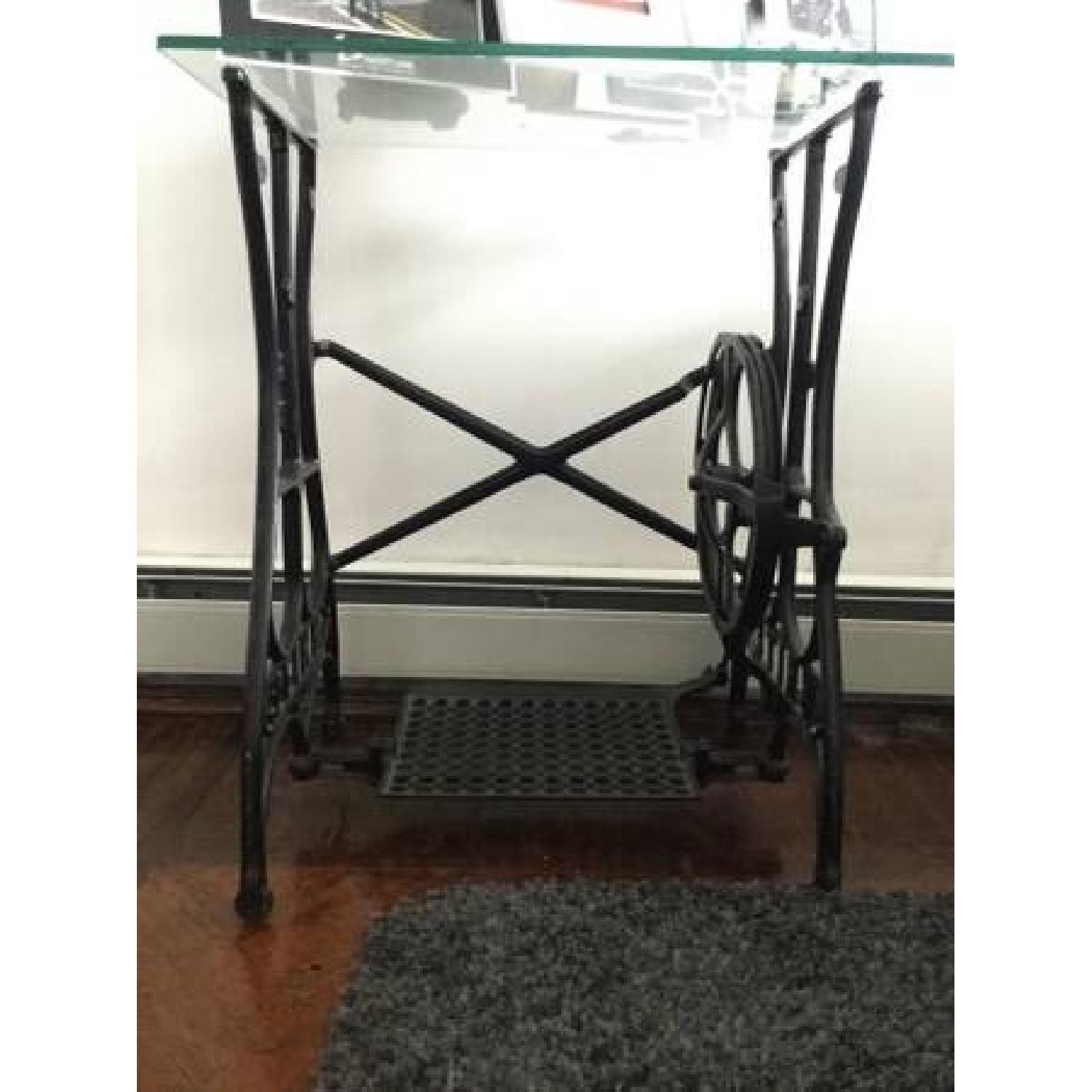 Antique Cast Iron Sewing Table w/ Tempered Glass Top - image-2
