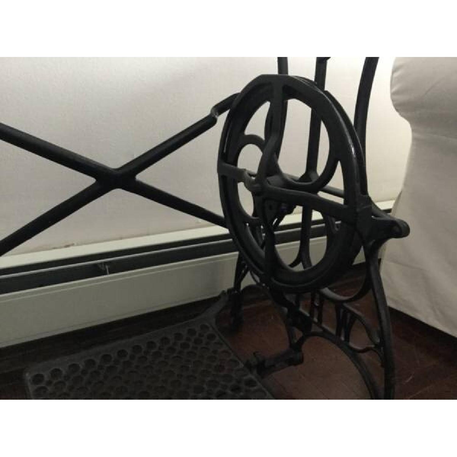 Antique Cast Iron Sewing Table w/ Tempered Glass Top - image-3