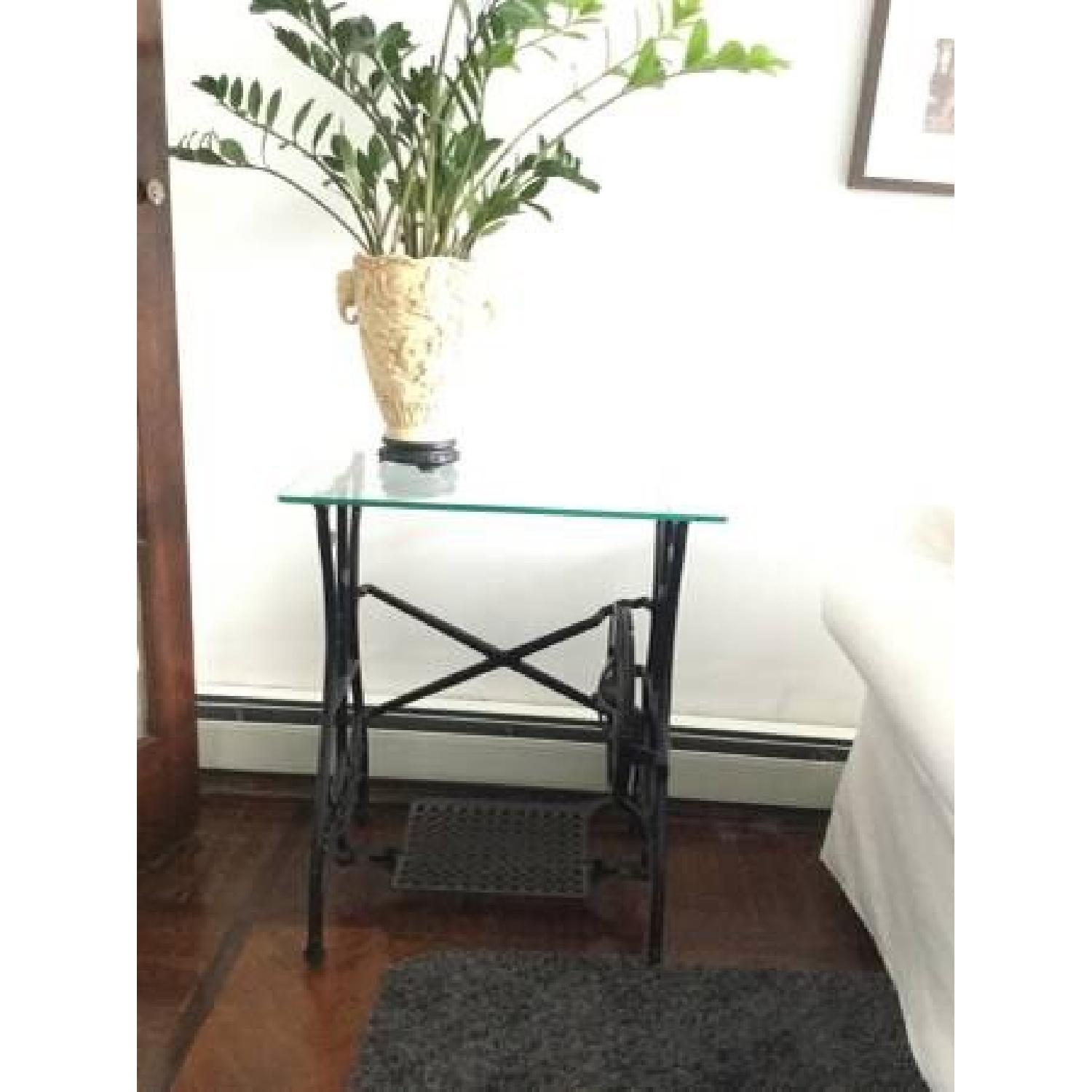 Antique Cast Iron Sewing Table w/ Tempered Glass Top - image-4