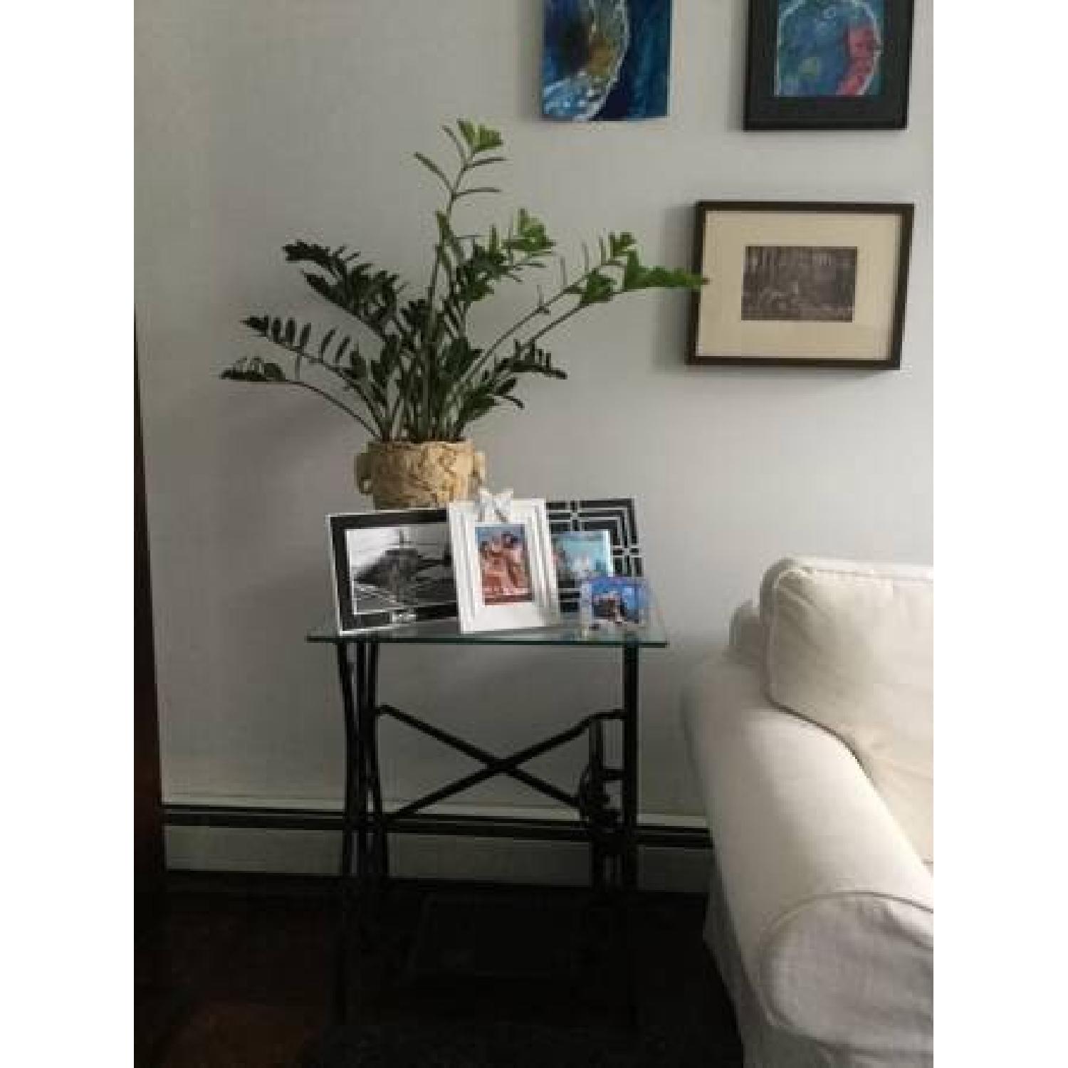 Antique Cast Iron Sewing Table w/ Tempered Glass Top - image-5