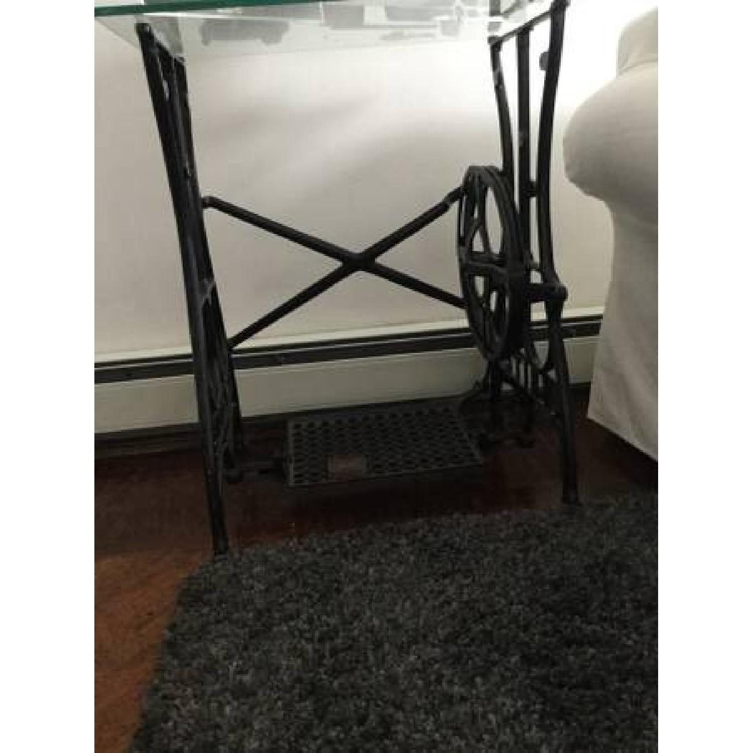 Antique Cast Iron Sewing Table w/ Tempered Glass Top - image-6