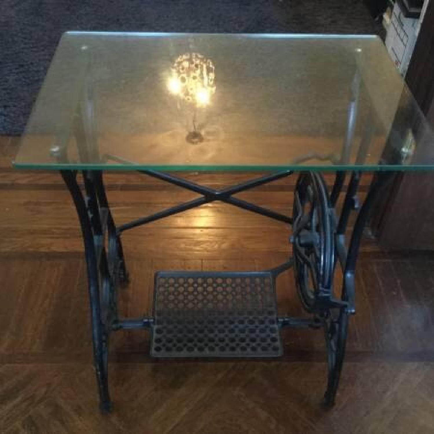 Antique Cast Iron Sewing Table w/ Tempered Glass Top - image-7