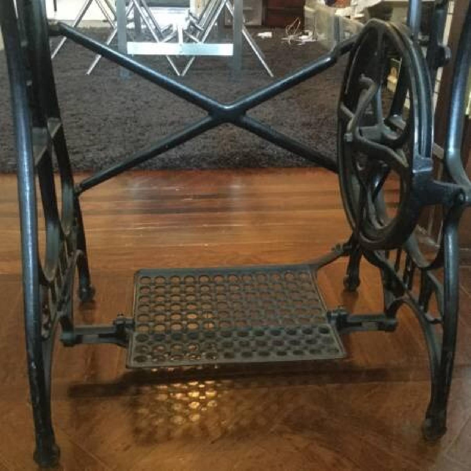 Antique Cast Iron Sewing Table w/ Tempered Glass Top - image-8