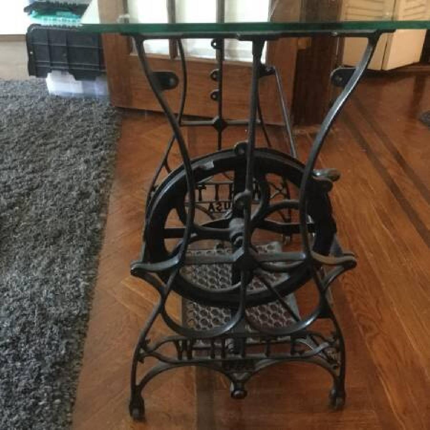 Antique Cast Iron Sewing Table w/ Tempered Glass Top - image-9