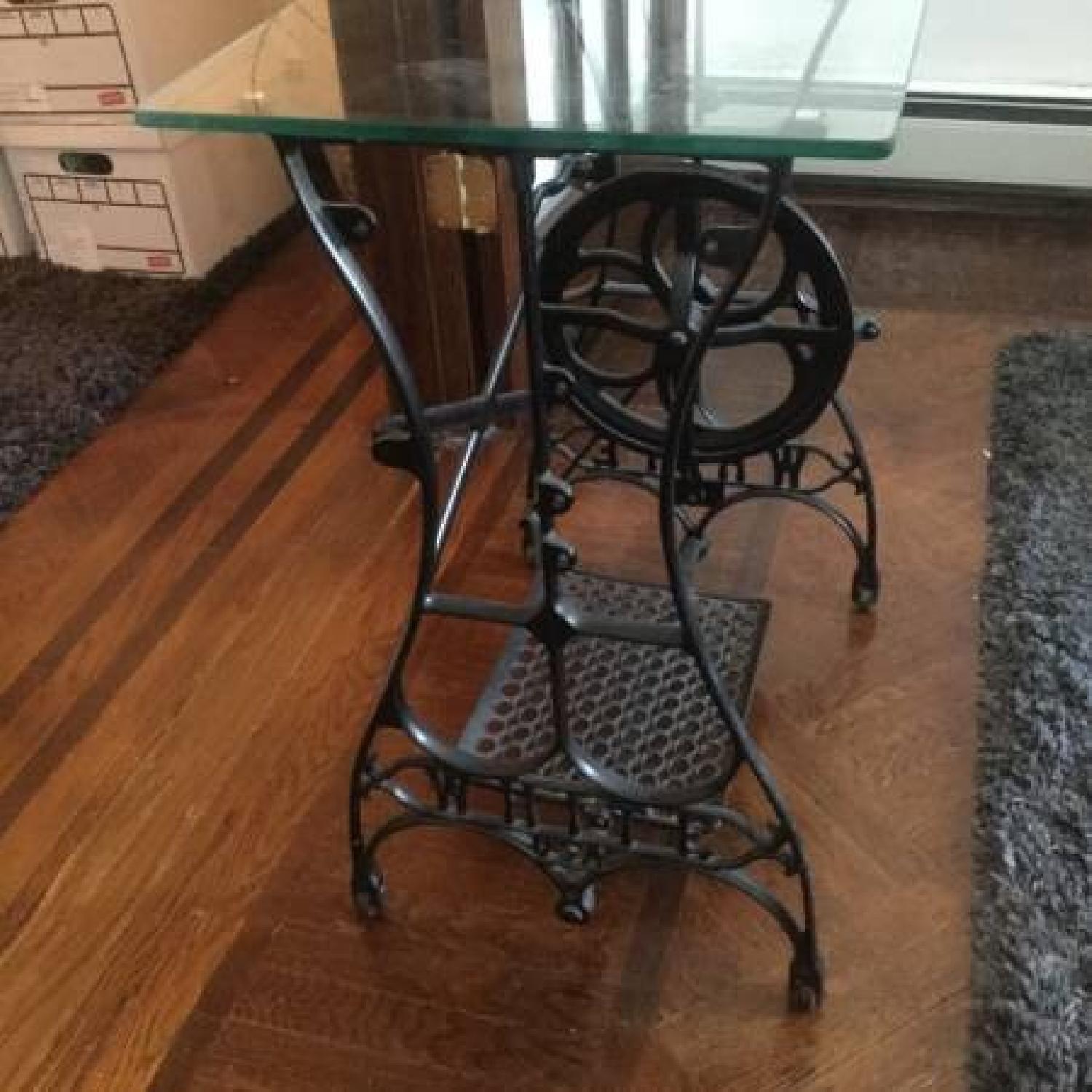 Antique Cast Iron Sewing Table w/ Tempered Glass Top - image-11