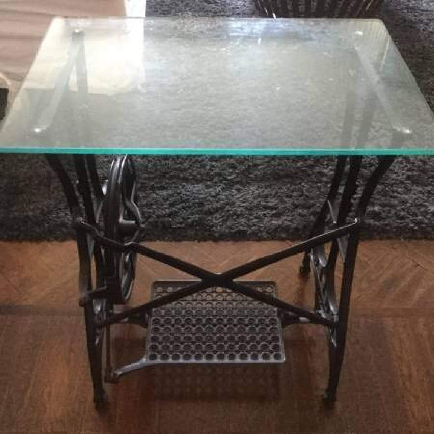 Antique Cast Iron Sewing Table w/ Tempered Glass Top - image-12