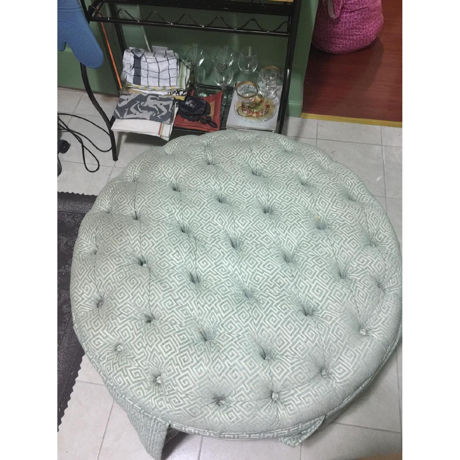 Ballard Designs Round Tufted Ottoman w/ Storage - image-1